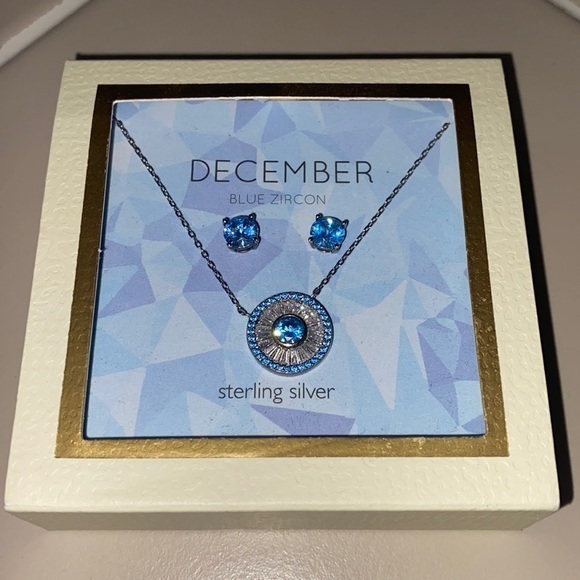 Diamonique December Birthstone Necklace & Studs Boxed Set - Picture 1 of 8